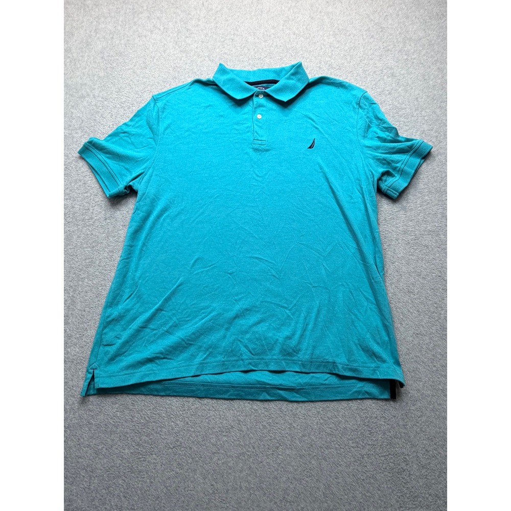 Nautica Mens XL Teal Blue Short Sleeve J-Class Logo Cotton Blend Polo Shirt